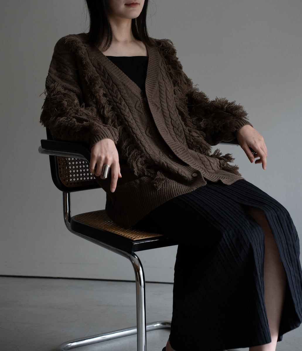 fringe knit cardigan KHBR – youozeki