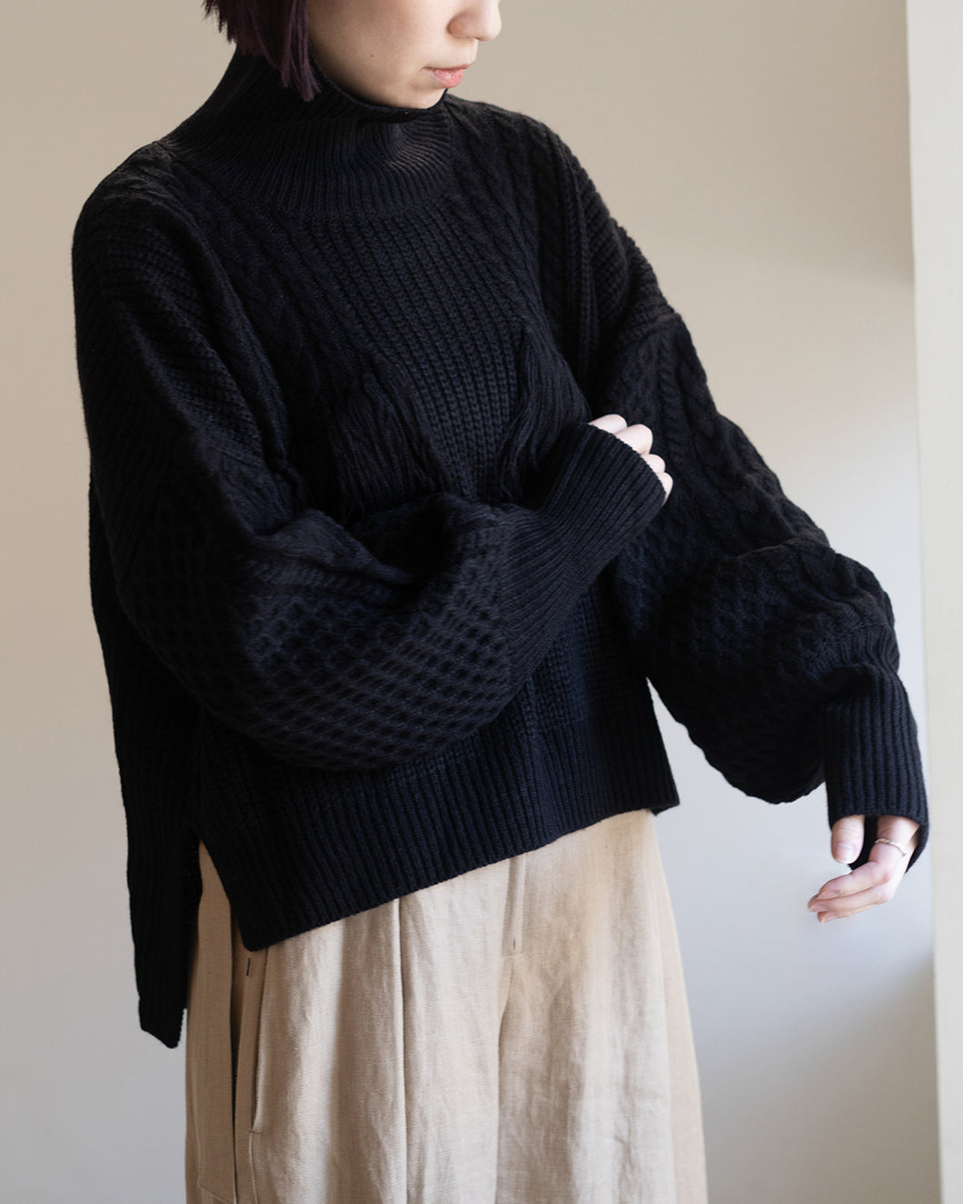 high fringe neck knit